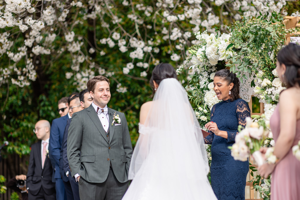 shot of the groom during wedding ceremony at Tilden Park