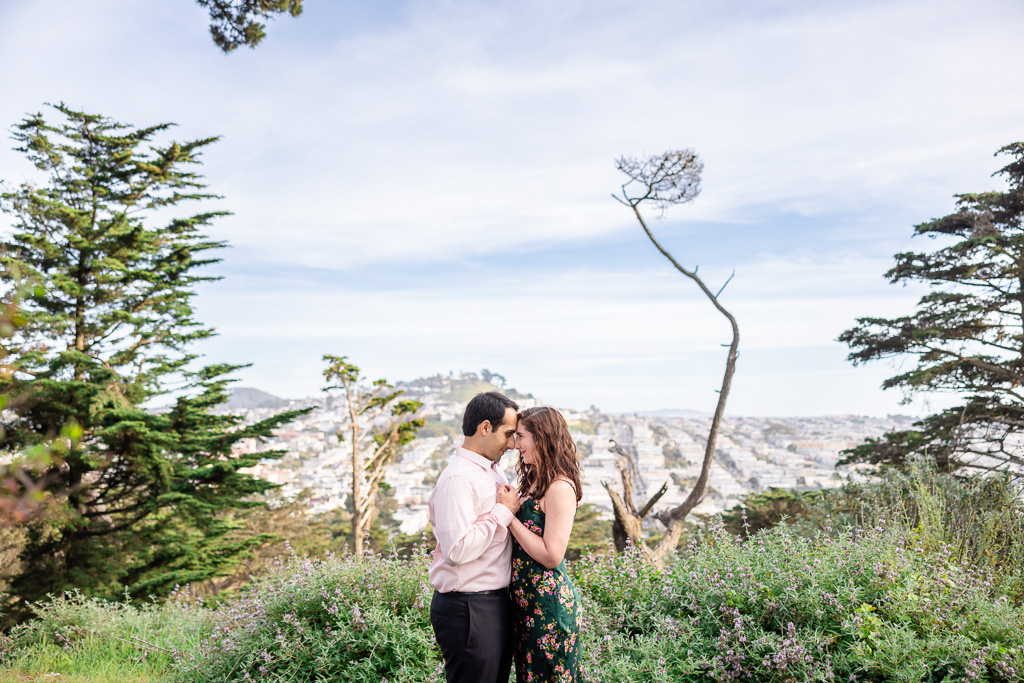 Golden Gate Park engagement photos with city view