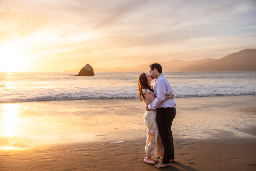 dramatic golden sunset engagement photos
