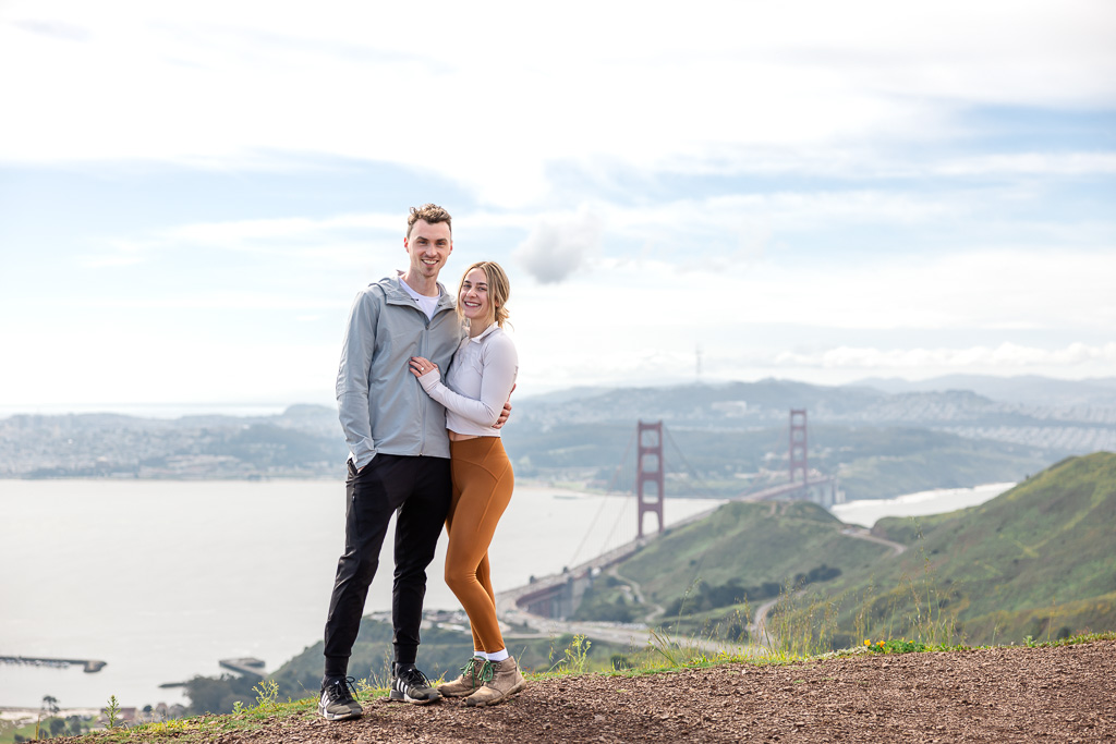 photos of a couple in front of the Golden Gate Bridge