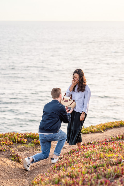 sunset surprise proposal over the ocean