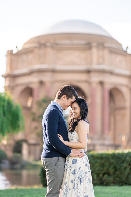 engagement photos with the Palace of Fine Arts rotunda in the background
