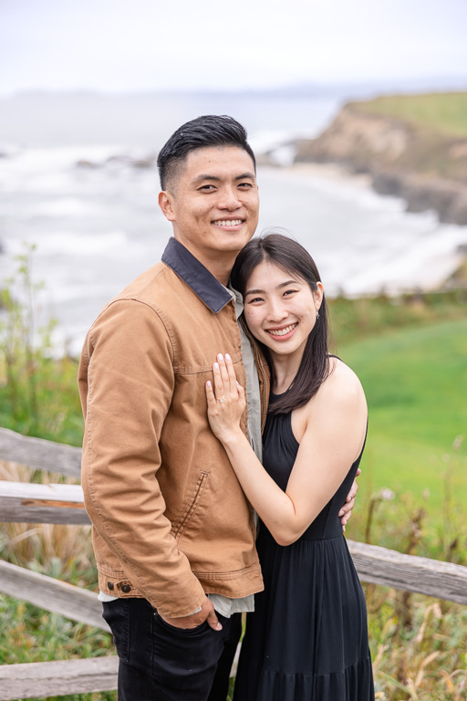 engagement photos showing ocean bluffs in the background