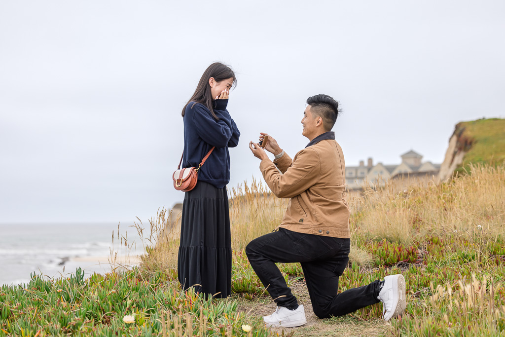emotional Half Moon Bay surprise proposal