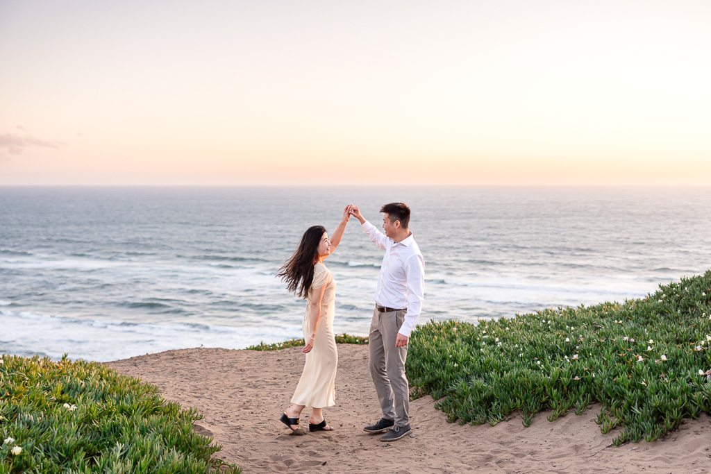 dancing above the waves on a cliff over the ocean