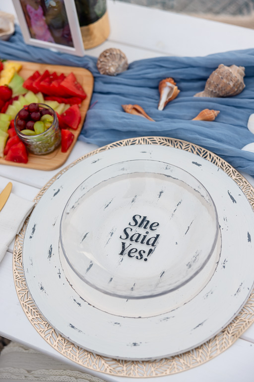 proposal picnic with she said yes plate