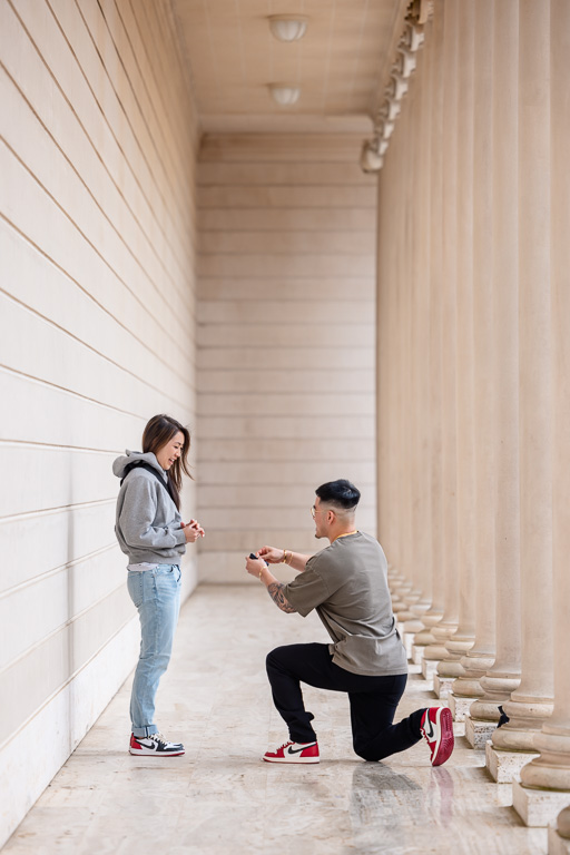 surprise proposal at the Legion of Honor columns area