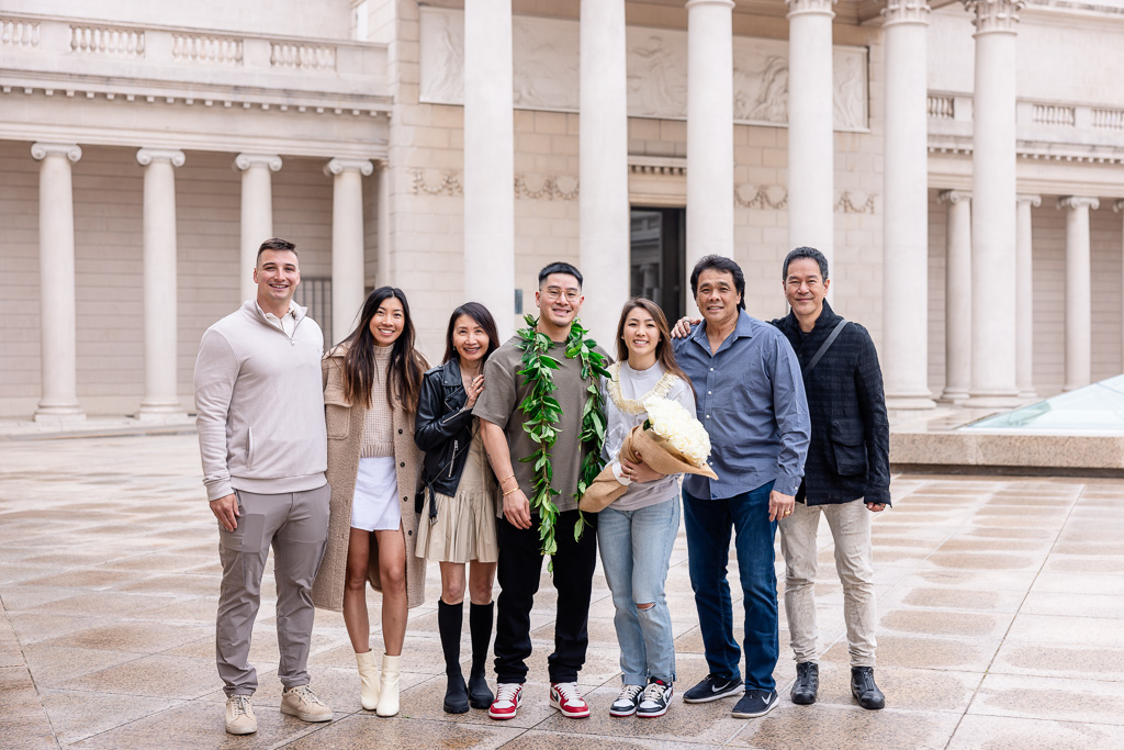 family photo at the Legion of Honor inner courtyard