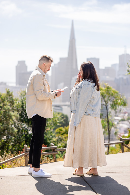 reading a short handwritten speech to propose marriage