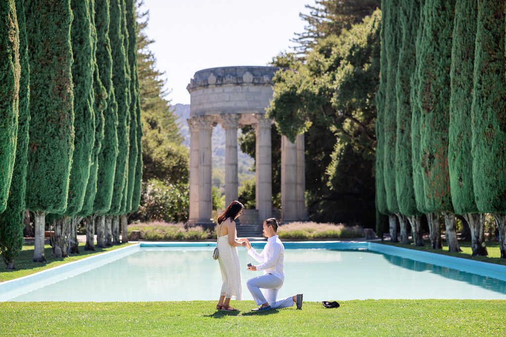 stealthy photo of engagement proposal at Pulgas Water Temple