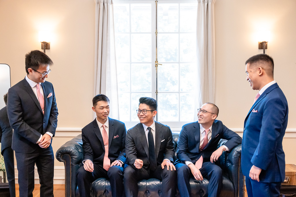 casual photo of groom with groomsmen