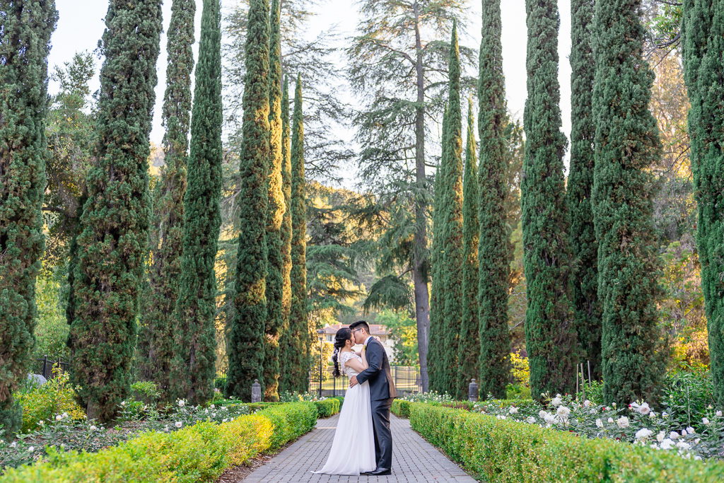 Montalvo Arts Center Italian Garden golden hour wedding portraits