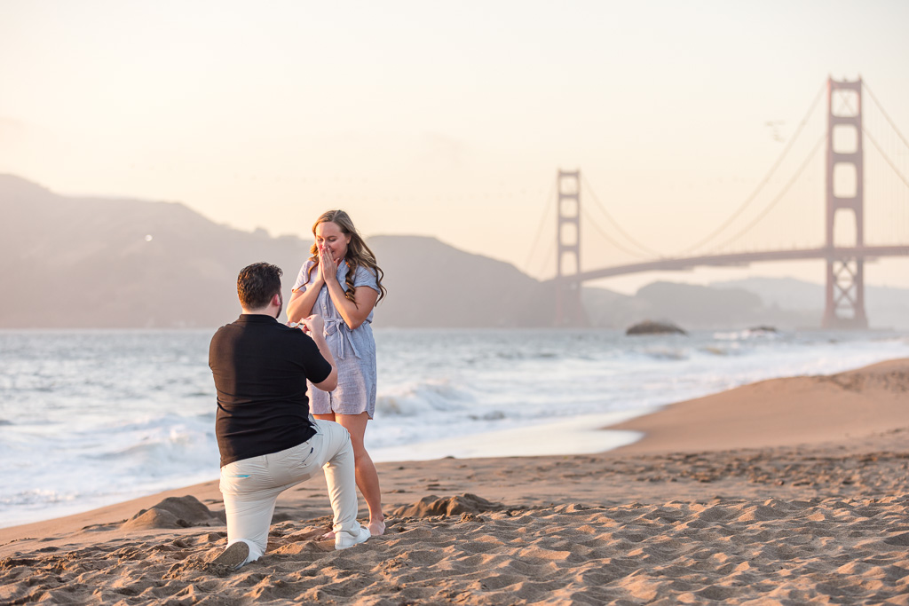 Baker Beach colorful sunset surprise proposal