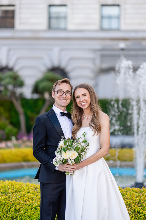 Fairmont SF fountain wedding photo