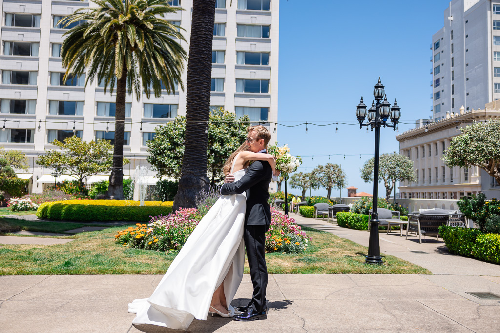 first look on the rooftop garden of SF Fairmont