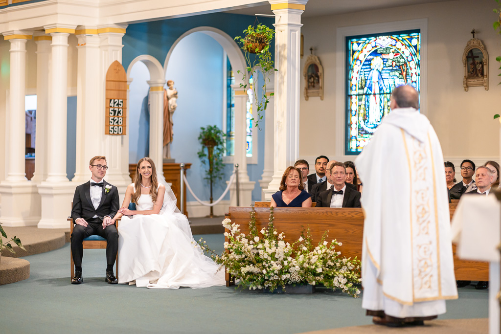 bride and groom at their wedding at St Teresa of Avila Catholic Church