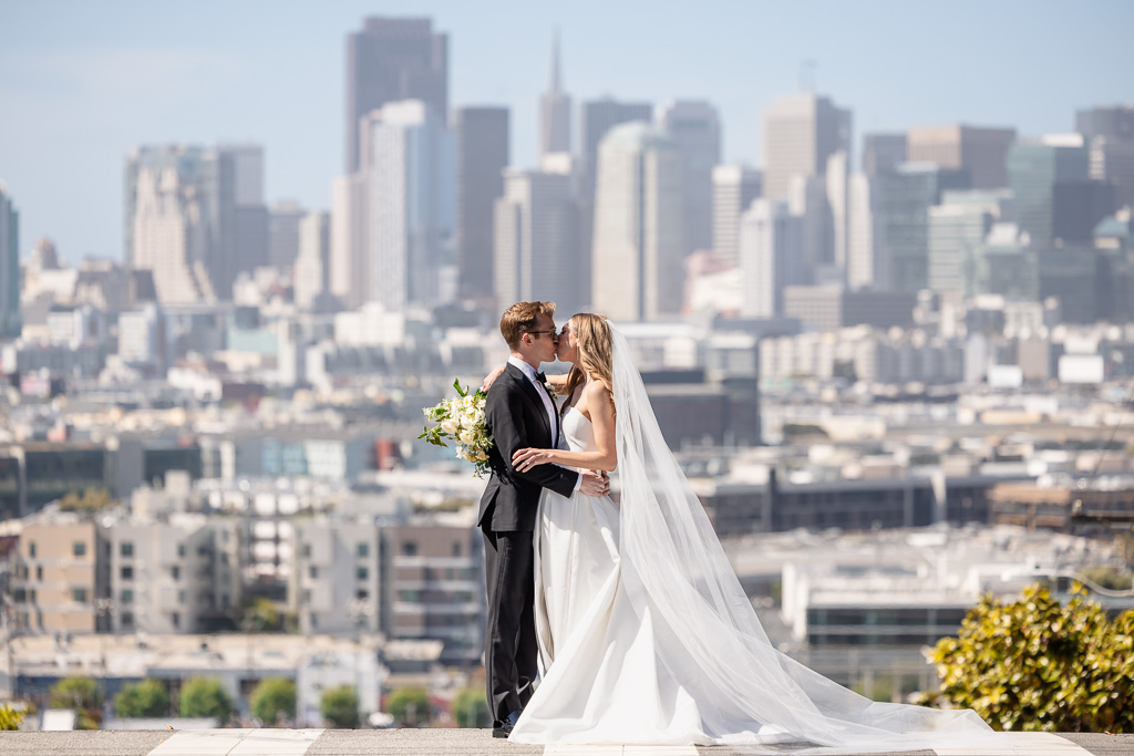 wedding day portrait of bride and groom at Portrero Hill