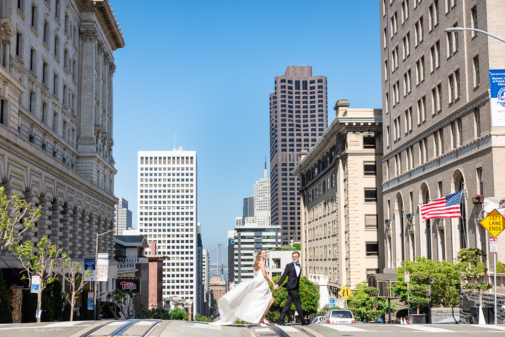 Fairmont San Francisco wedding walking on urban streets