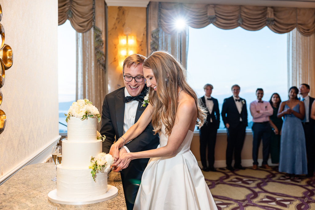 wedding cake cutting in the Crown Room