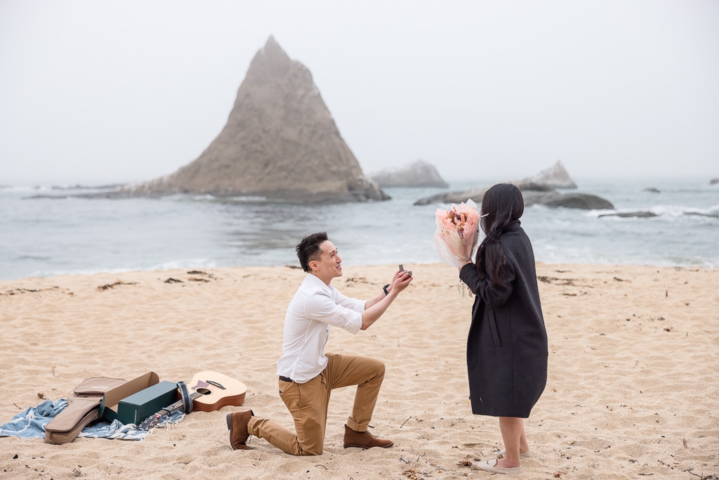 Martin’s Beach surprise proposal in the fog