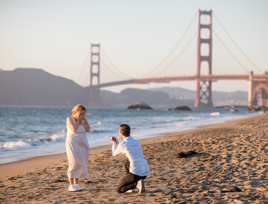 Baker Beach sunset surprise engagement