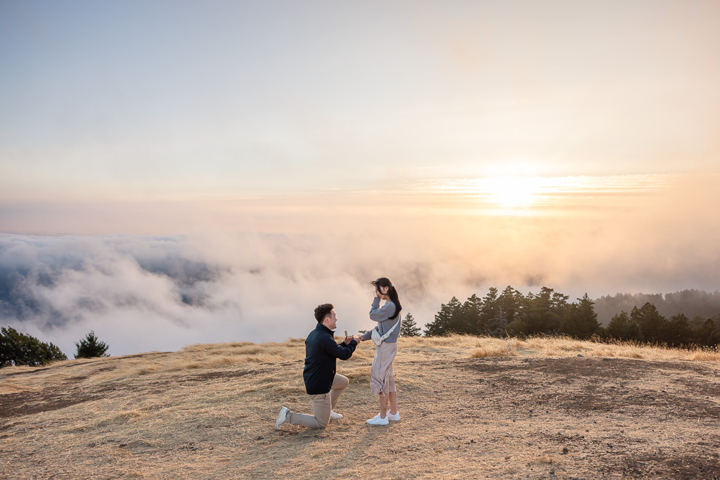 surprise proposal at Mount Tamalpais over the clouds