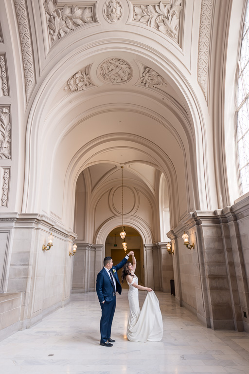 SF City Hall 4th floor balcony wedding portrait