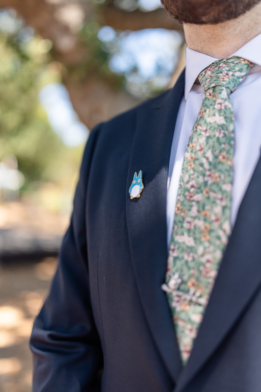 totoro pin on groom's suit