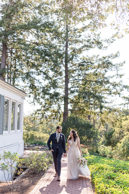 portrait of bride and groom at Hollins House