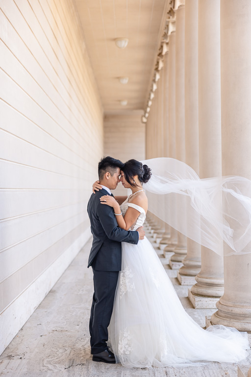 portrait of bride and groom at Legion of Honor