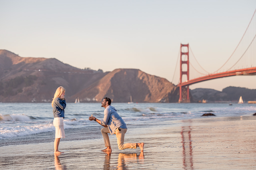 Golden Gate Bridge colorful sunset surprise proposal