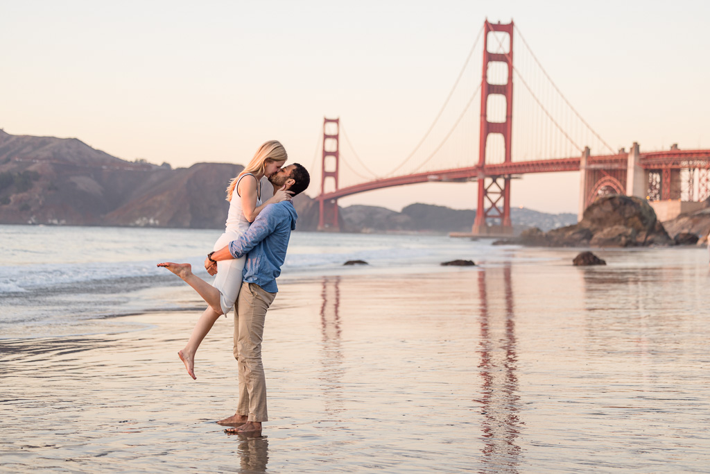 golden hour sunset engagement photos at the Golden Gate Bridge