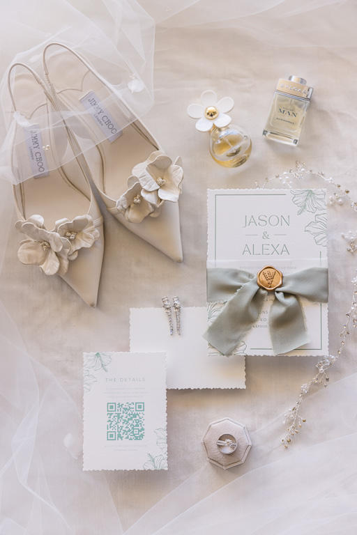 wedding details flat lay