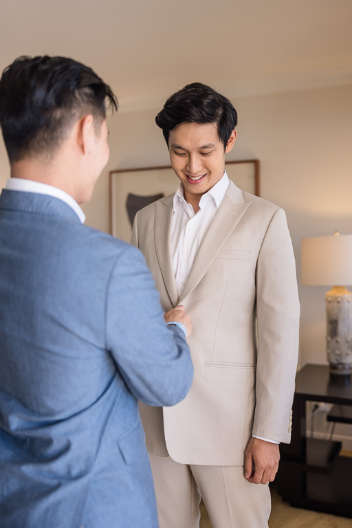 groom and his brother during wedding prep