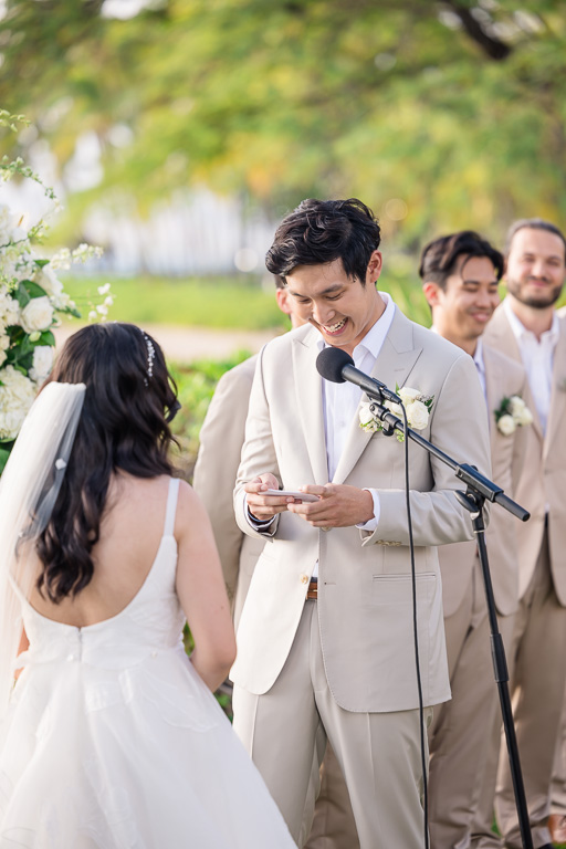 groom giving his wedding vows