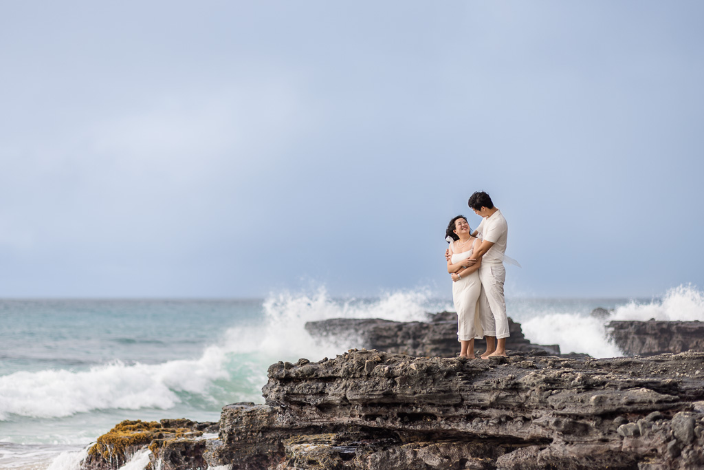 engagement photos on the rocks at Sandy Beach