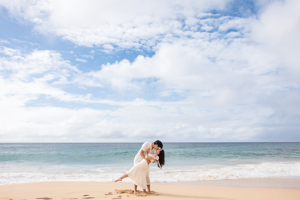 dip and kiss at the beach