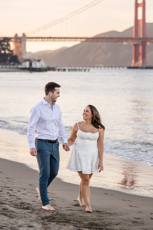 beach engagement photos at the Golden Gate Bridge