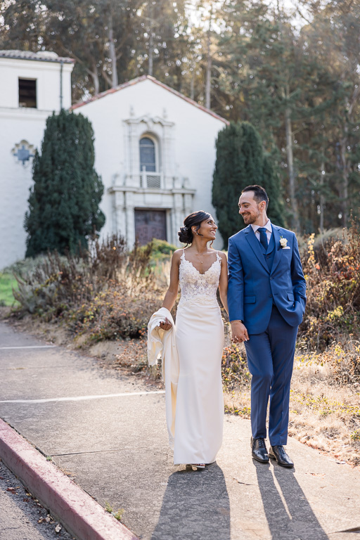 a cute photo of the bride and groom looking at each other