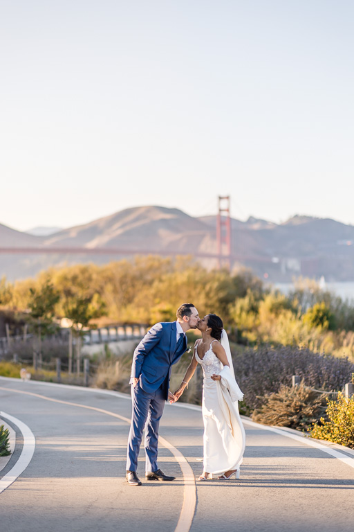 golden hour wedding photos near the Golden Gate Club