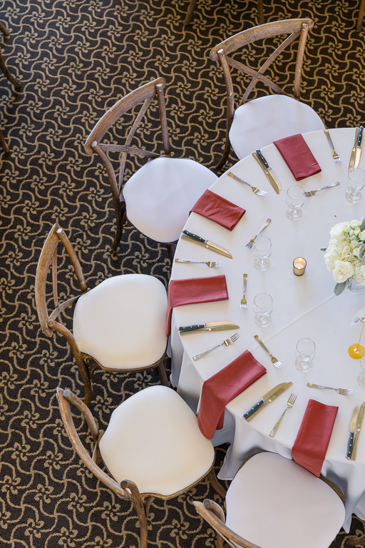 aerial view of reception table and chairs