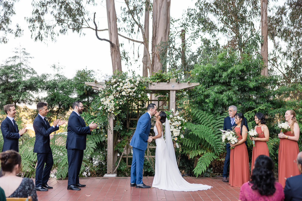 Golden Gate Club garden wedding first kiss