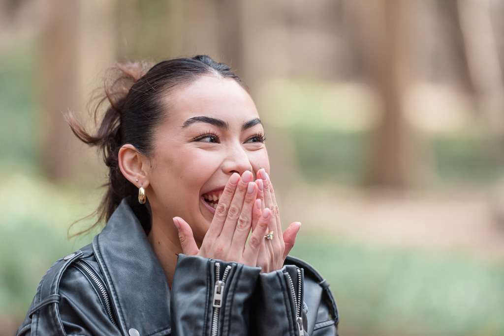 close-up shot of shocked surprise proposal reaction