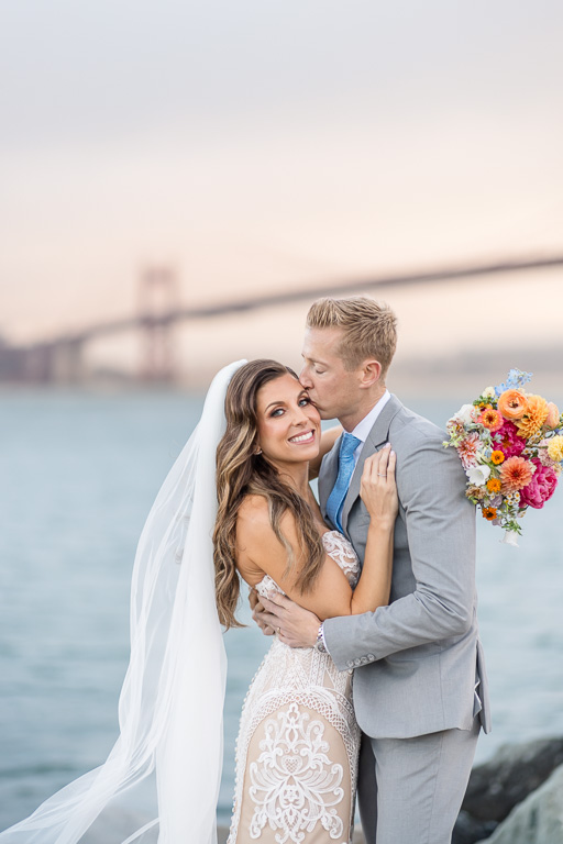 portrait of bride and groom at Cavallo Point by the Golden Gate Bridge