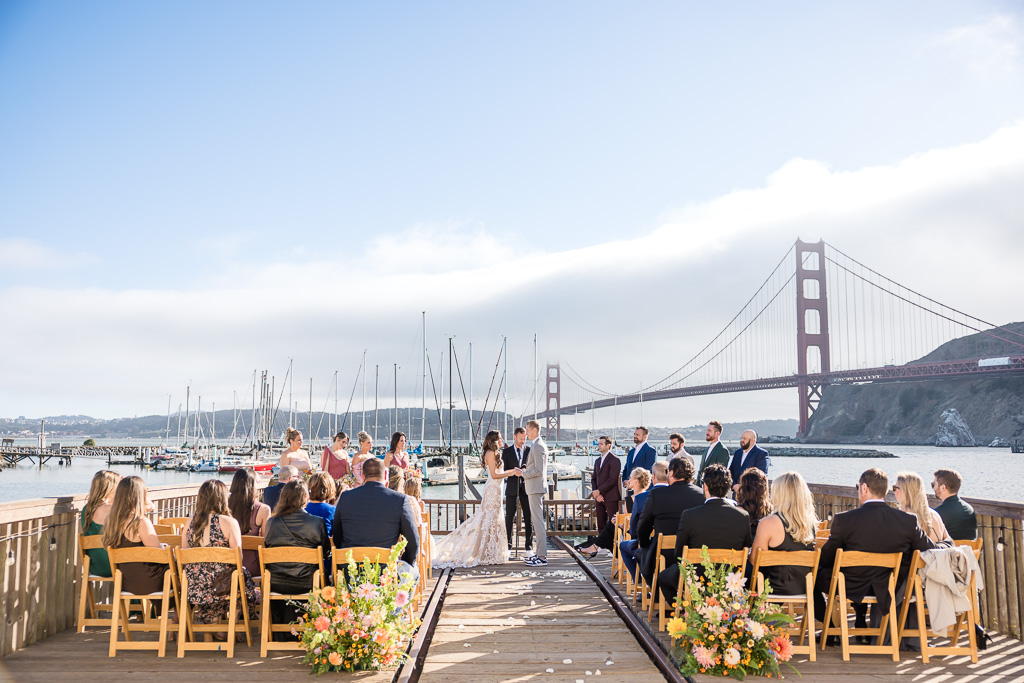 Travis Marina wedding ceremony with the Golden Gate Bridge