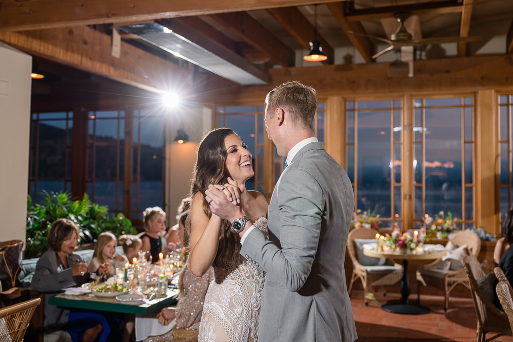 bride and groom frist dance at restaurant reception