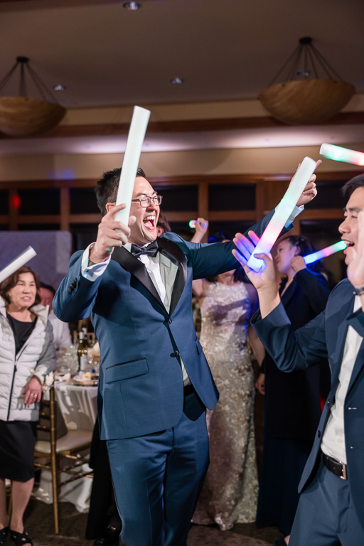 groom partying and dancing on the dance floor at Boulder Ridge by Wedgewood Weddings in San Jose