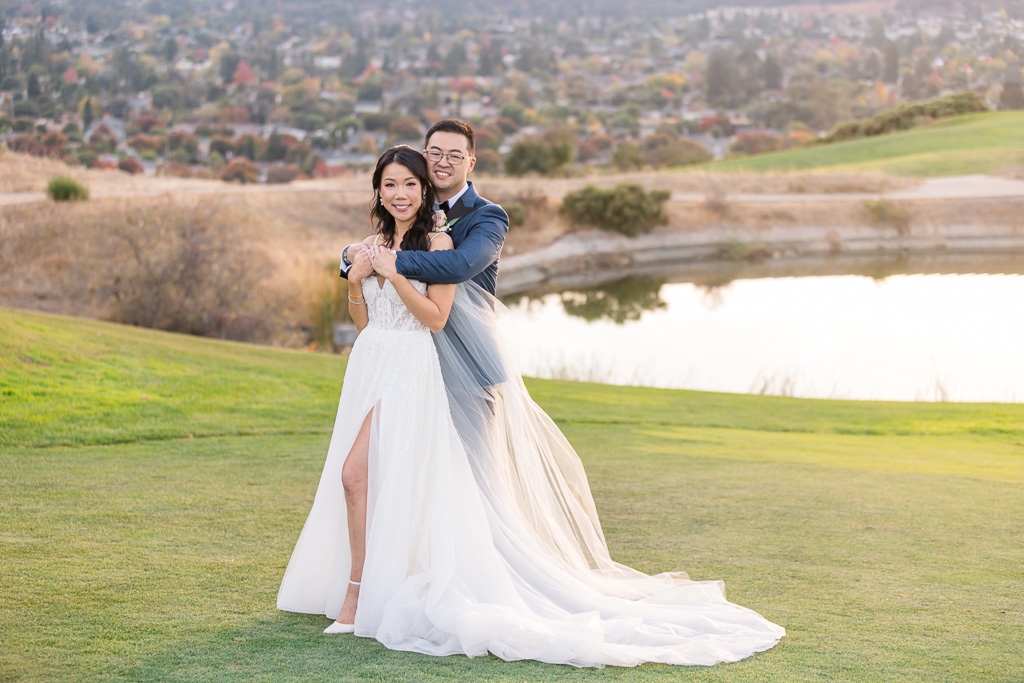 fall sunset wedding photo during golden hour at Boulder Ridge in San Jose