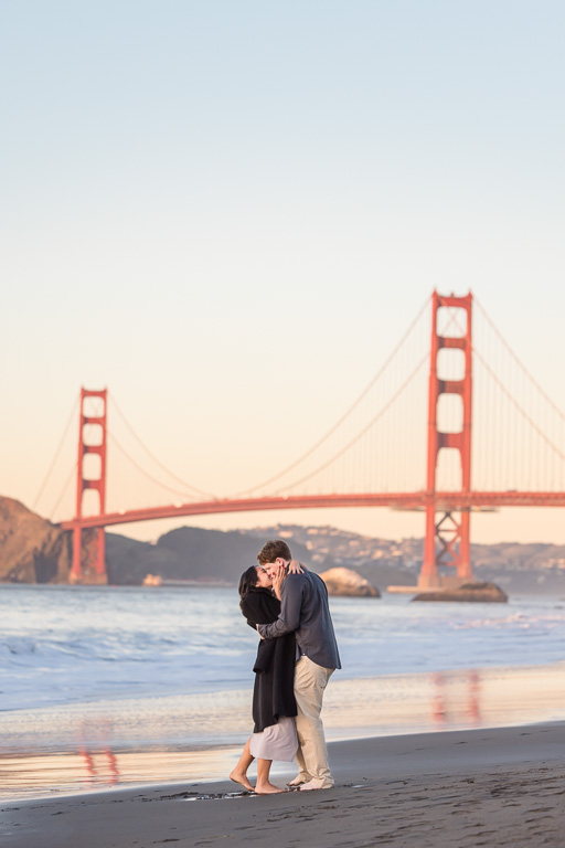 engagement photos at the Golden Gate Bridge at golden hour