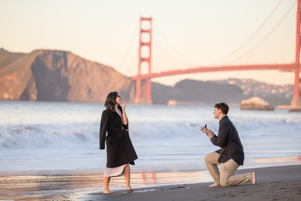 emotional Baker Beach surprise proposal